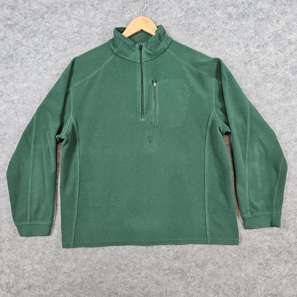 LL Bean Men's Green 1/4 Quarter Zip Fleece Size L-REG 100% Polyester Soft STAINS